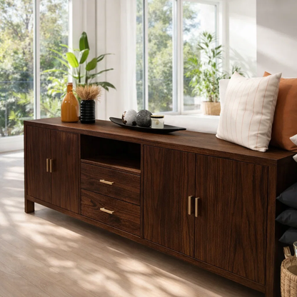 Sideboard Cabinet with Drawers, Doors and Open Shelf Storage