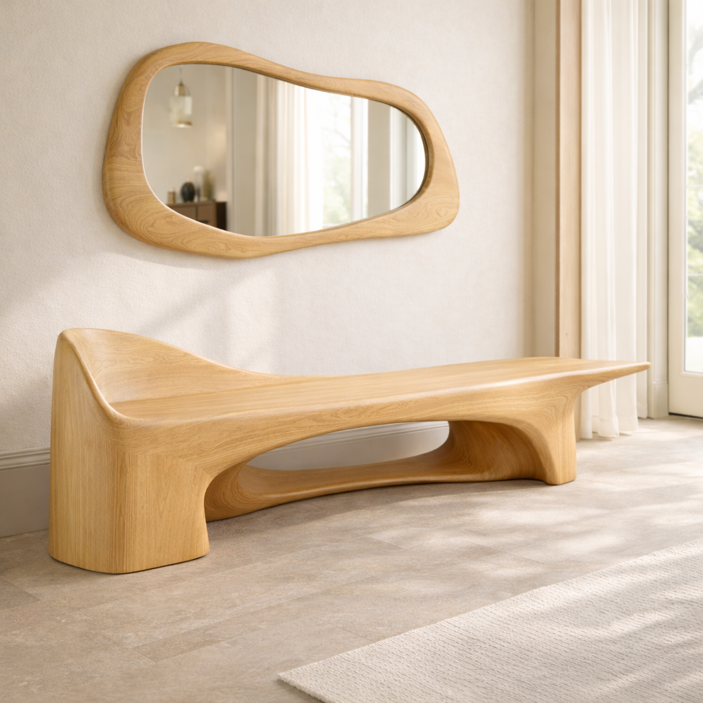 Sculptural Entryway Bench Modern Curved Hallway Seat Organic Statement Furniture