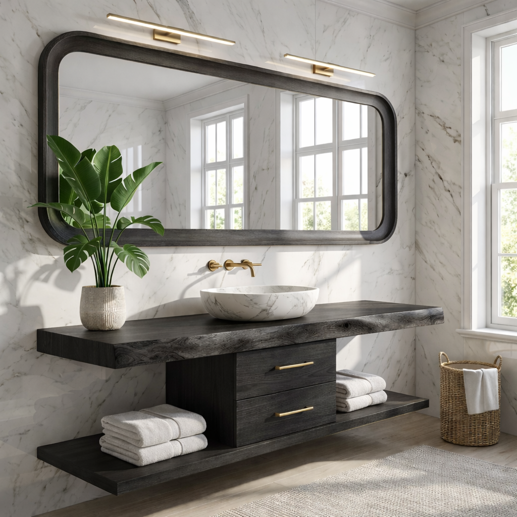 Luxury Floating Vanity with Walnut Wood, Large Storage, and Modern Design Kitchnce