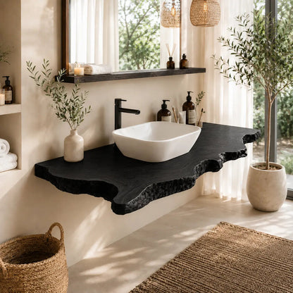 Bark Edge Floating Vanity Shelf | Natural Live Edge Solid Wood Bathroom Kitchnce