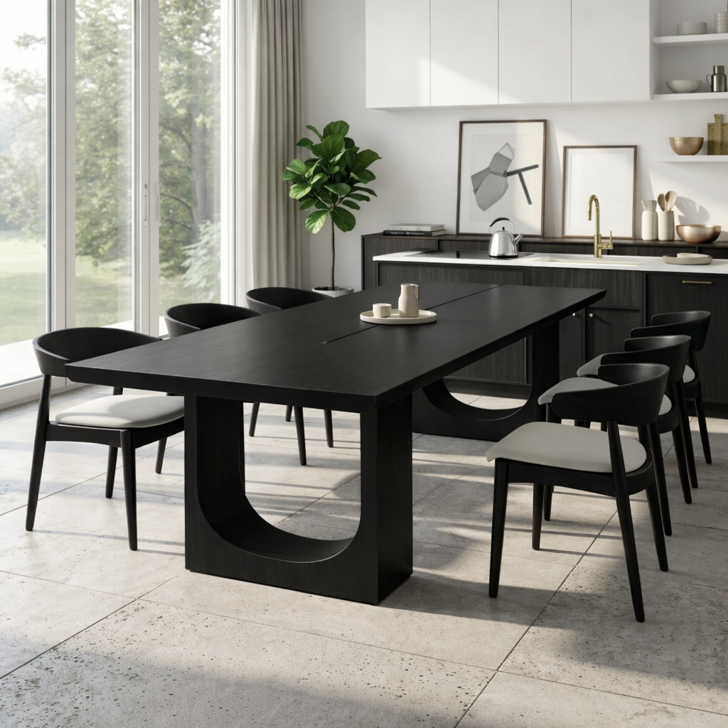 Modern Rectangular Dining Table Sculptural Base Large Kitchen Dining Room Furniture