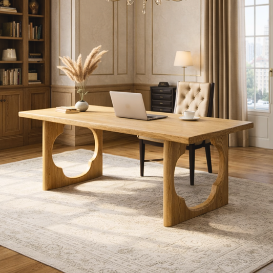 Elegant Wooden Executive Desk with Unique Circular Base for Home Office or Study