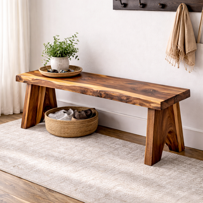 Solid Wood Entryway Bench with Storage | Rustic Hallway Seating & Shoe Rack Kitchnce