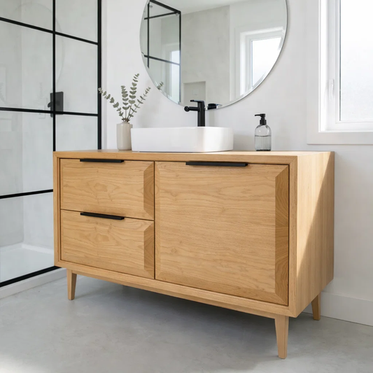 Solid Wood Bathroom Vanity with Drawer & Cabinet – Modern Minimal Base