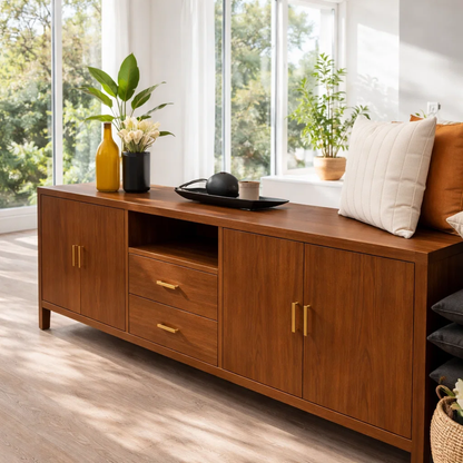Sideboard Cabinet with Drawers, Doors and Open Shelf Storage