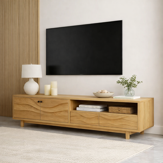 Mid Century Solid Wood TV Stand Long Media Console Modern Entertainment Cabinet Kitchnce