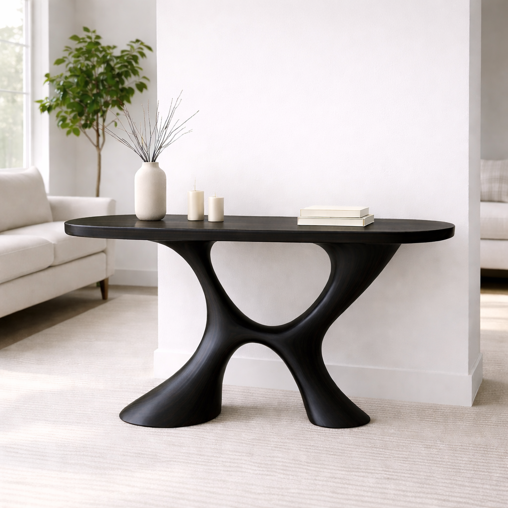 Modern Solid Wood Console Table, Sculptural Organic Base Entryway Hallway Oak Statement Furniture Kitchnce