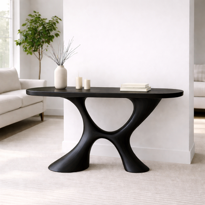 Modern Solid Wood Console Table, Sculptural Organic Base Entryway Hallway Oak Statement Furniture Kitchnce