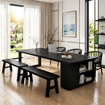 Modern Wooden Desk with Storage and Benches for Office or Home