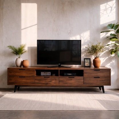Solid Wood Media Console with Drawers – Modern TV Stand for Living Room Storage