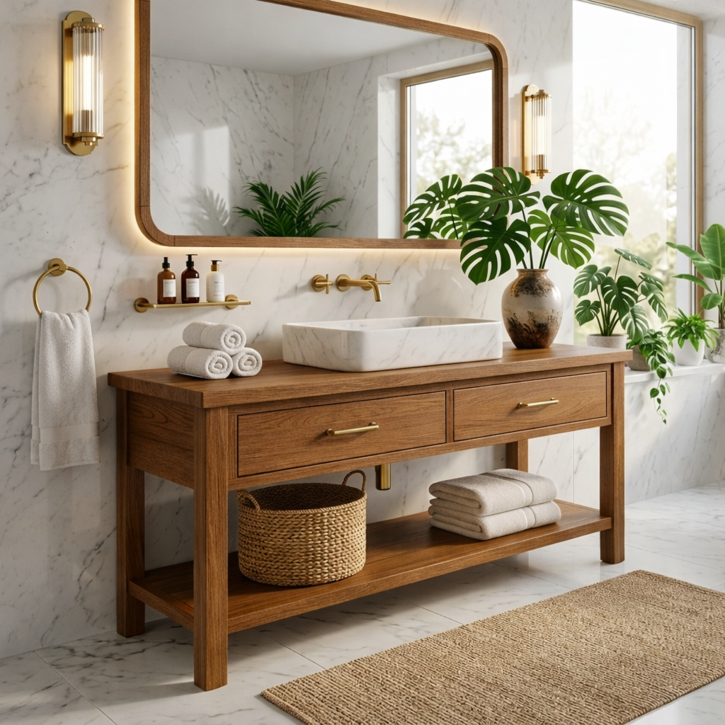 Luxury Wooden Bathroom Vanity - Modern Design with Sink Kitchnce