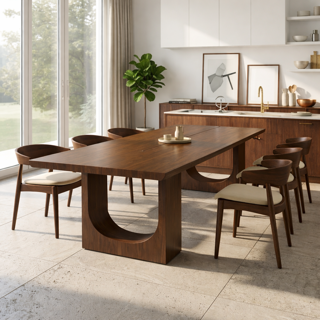 Modern Rectangular Dining Table Sculptural Base Large Kitchen Dining Room Furniture