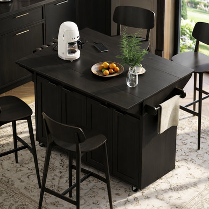 Rolling Kitchen Island with Drop Leaf Table, Storage Cabinet, Dining Cart for Small Kitchen Space