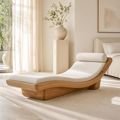 Modern Curved Chaise Lounge Daybed with Cushion and Bolster for Bedroom Decor