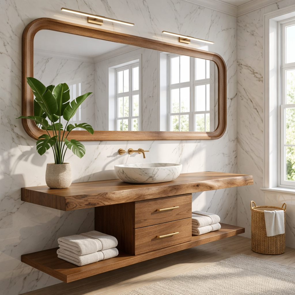 Luxury Floating Vanity with Walnut Wood, Large Storage, and Modern Design Kitchnce