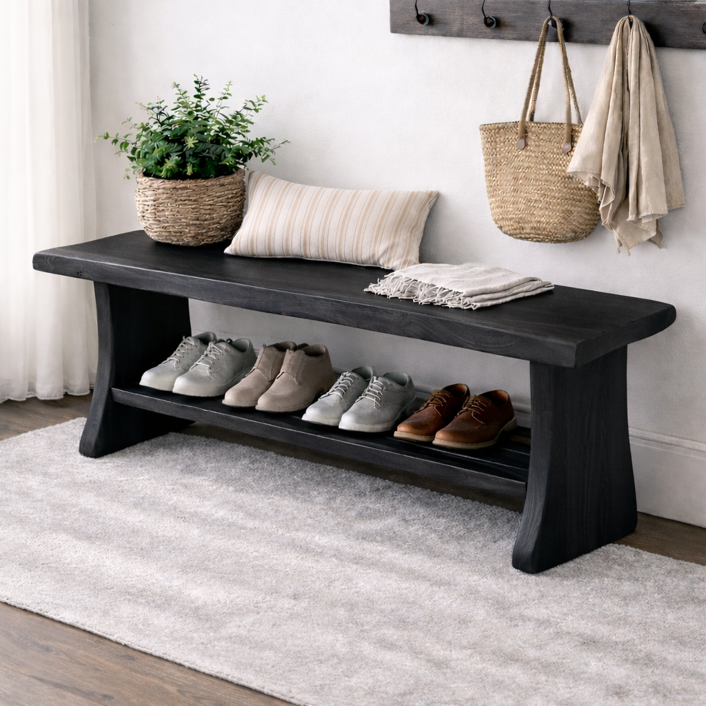 Solid Wood Entryway Bench with Shoe Storage | Rustic Hallway Seating Kitchnce