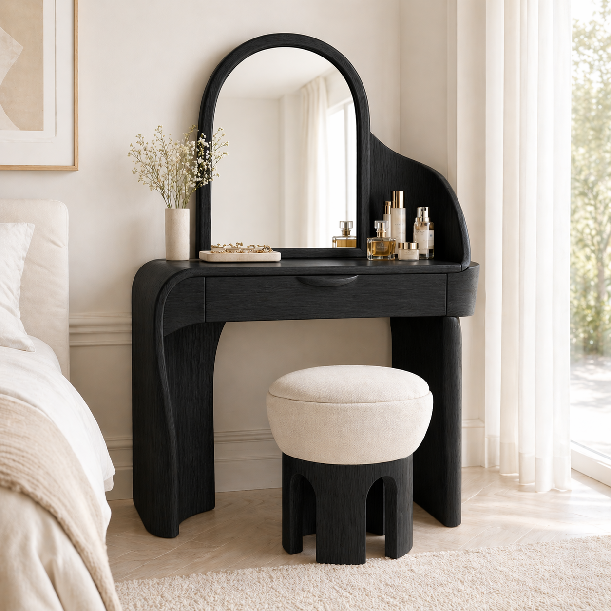 Minimalist Makeup Vanity Desk With Mirror Small Dressing Table Bedroom Space