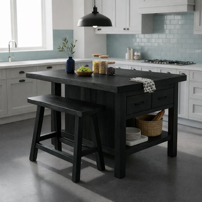 Live Edge Solid Wood Kitchen Island with Storage Drawers - Rustic Farmhouse Butcher Block Station