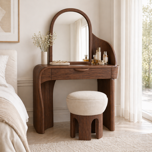 Minimalist Makeup Vanity Desk With Mirror Small Dressing Table Bedroom Space