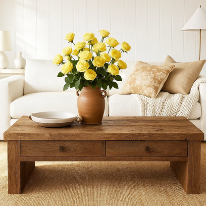 Handcrafted Solid Wood Coffee Table – Rustic Farmhouse Center Table with Drawers, Minimal Design for Elegant Living Room Kitchnce