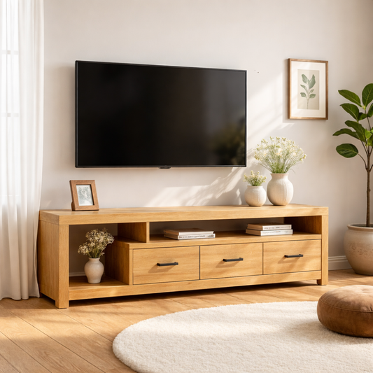 Modern Wood TV Stand With Drawers and Open Shelf Long Media Console Entertainment Center Kitchnce