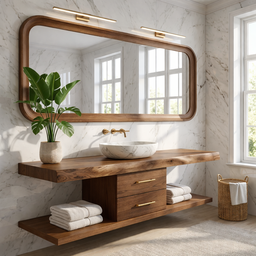 Luxury Floating Vanity with Walnut Wood, Large Storage, and Modern Design Kitchnce