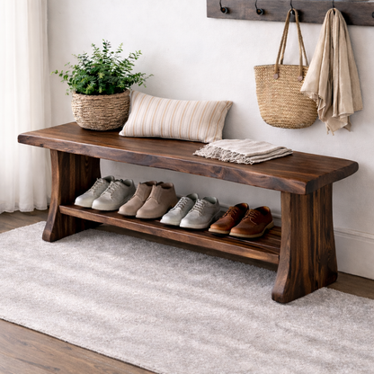 Solid Wood Entryway Bench with Shoe Storage | Rustic Hallway Seating Kitchnce