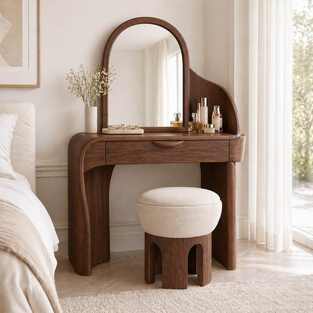 Minimalist Makeup Vanity Desk With Mirror Small Dressing Table Bedroom Space