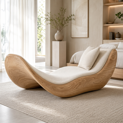 Sculptural Curved Chaise Lounge Modern Daybed with Cushion for Bedroom Decor