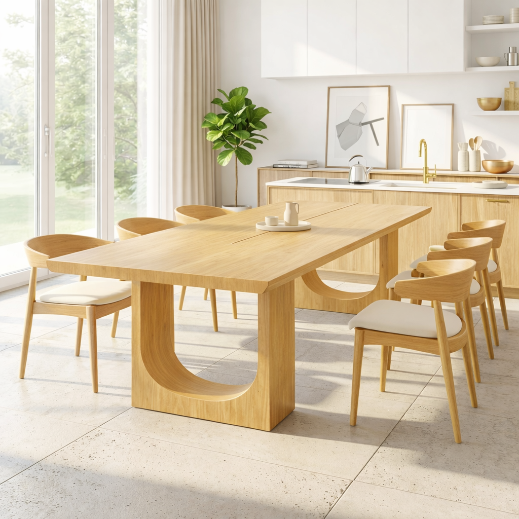 Modern Rectangular Dining Table Sculptural Base Large Kitchen Dining Room Furniture