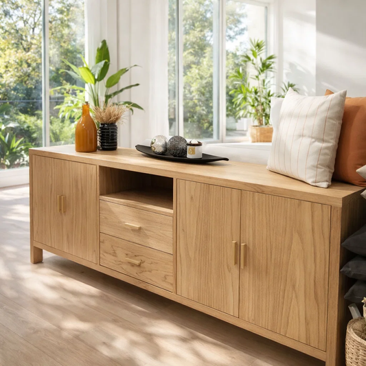 Sideboard Cabinet with Drawers, Doors and Open Shelf Storage
