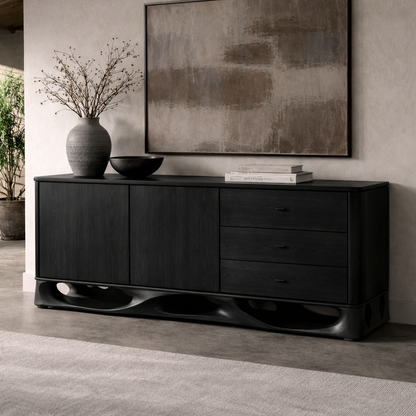 Solid Wood Console Cabinet with Sculptural Base and Drawer Storage