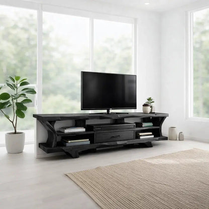 Solid Wood TV Cabinet with Live Edge – Rustic Oak Media Console Kitchnce
