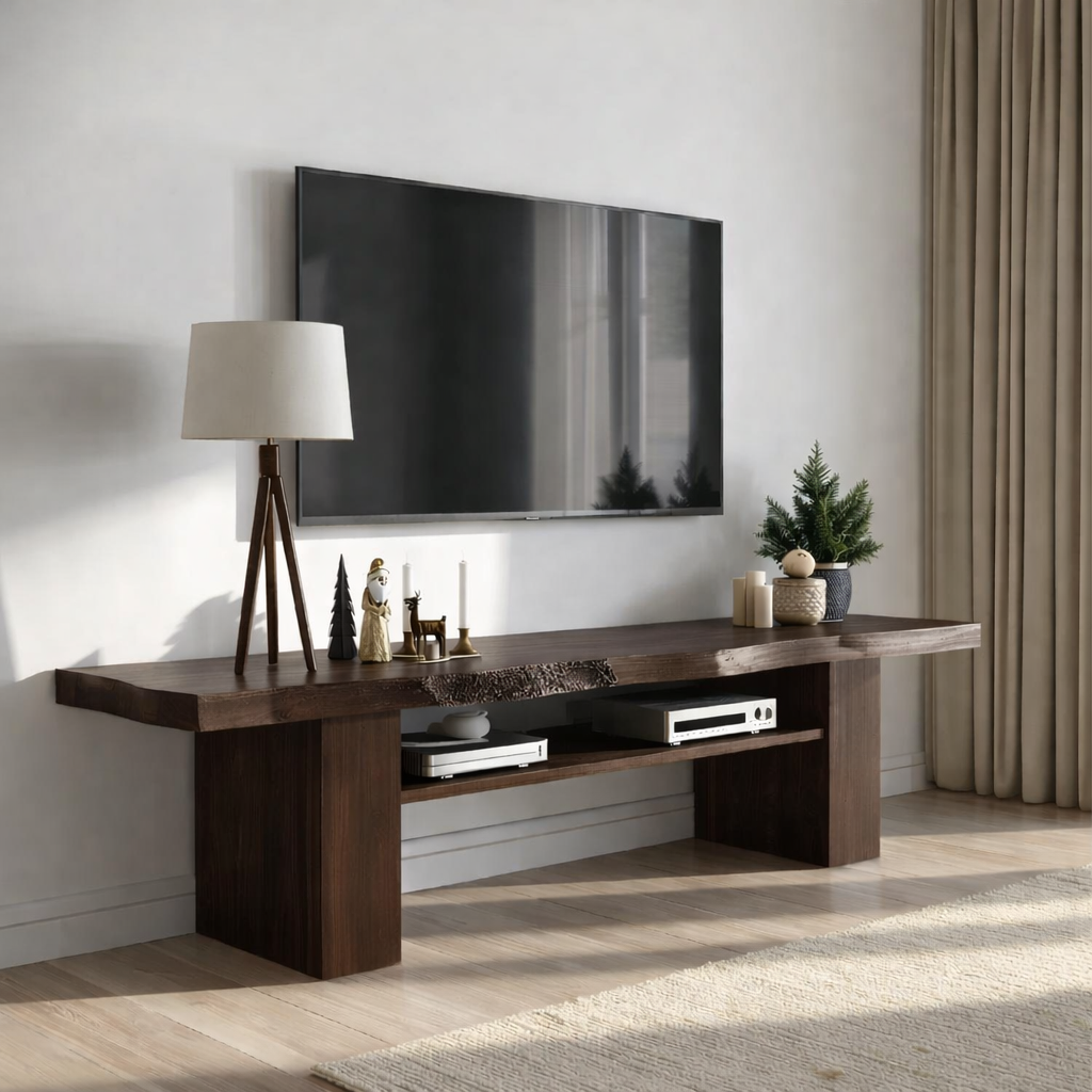 Live Edge Solid Wood TV Stand Rustic Media Console Modern Entertainment Center Table Kitchnce
