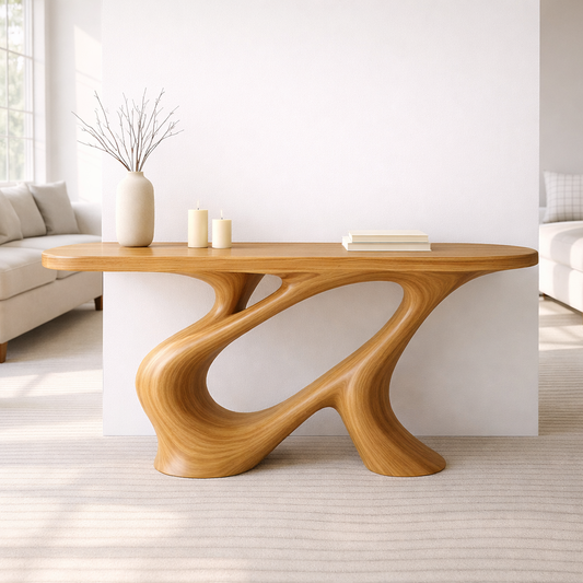 Modern Solid Wood Console Table, Sculptural Organic Base Walnut Entryway Hallway Statement Furniture Kitchnce