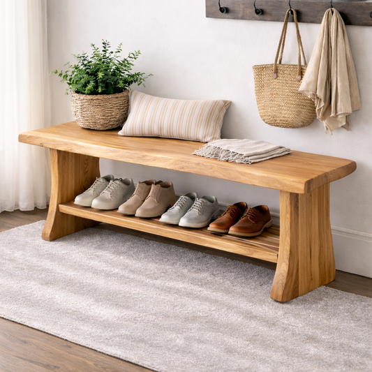 Solid Wood Entryway Bench with Shoe Storage | Rustic Hallway Seating Kitchnce