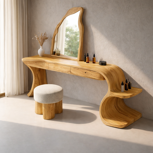 Handcrafted Solid Wood Makeup Vanity with Organic Design and Storage