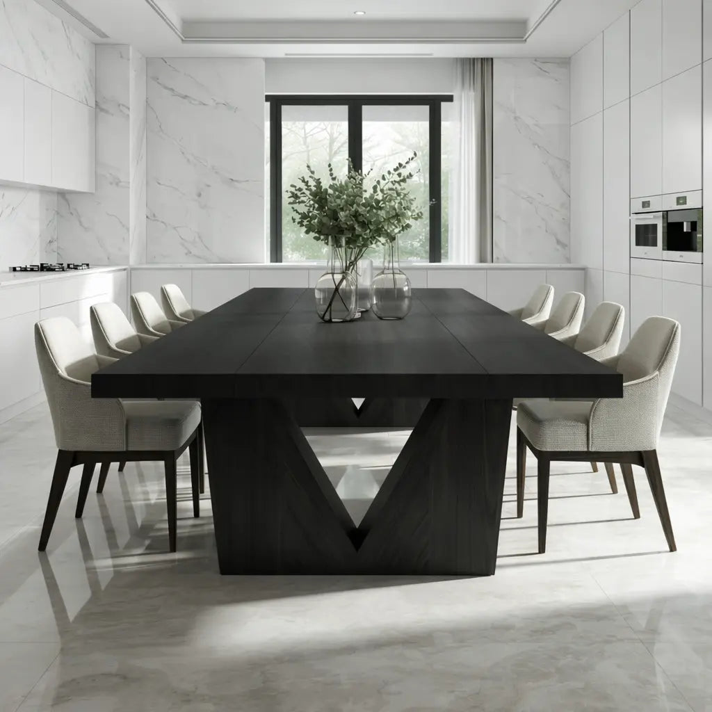 Modern Large Dining Table Sculptural V Base Rectangular Kitchen Dining Room Furniture Kitchnce