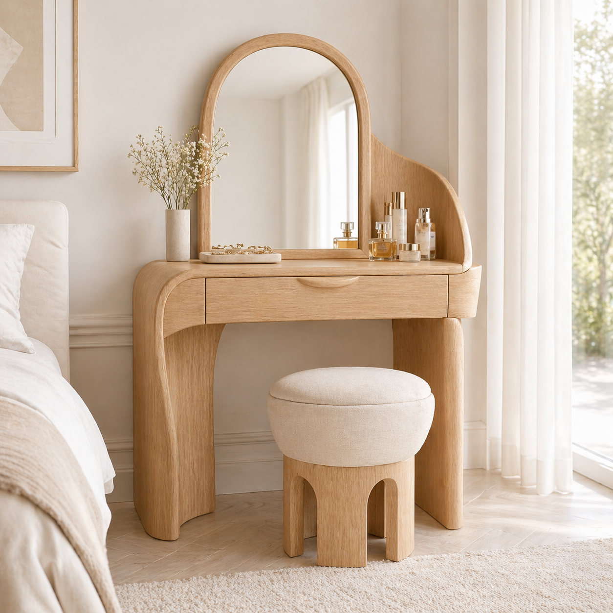 Minimalist Makeup Vanity Desk With Mirror Small Dressing Table Bedroom Space
