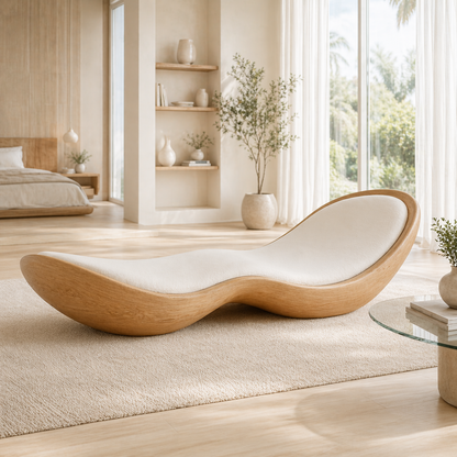 Modern Curved Chaise Lounge Sculptural Daybed with Cushion for Bedroom Decor