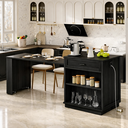 Rolling Kitchen Island with Extendable Dining Table, Storage Shelf, Modern Prep Cart Home