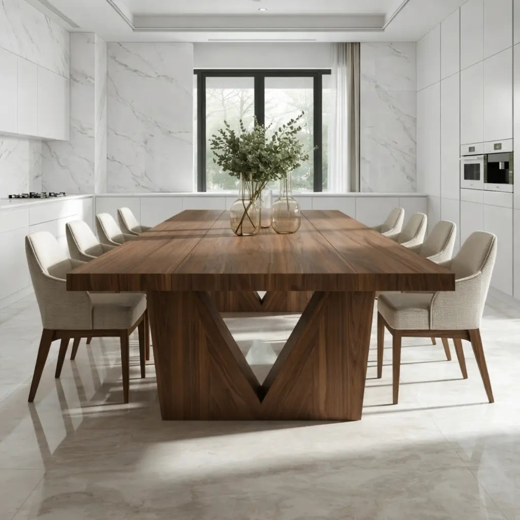 Modern Large Dining Table Sculptural V Base Rectangular Kitchen Dining Room Furniture Kitchnce