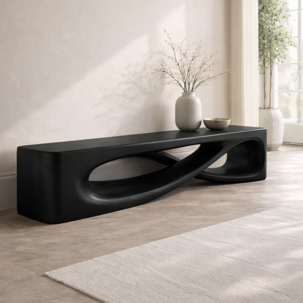Modern Sculptural Entryway Bench Curved Hallway Seat Organic Statement Furniture