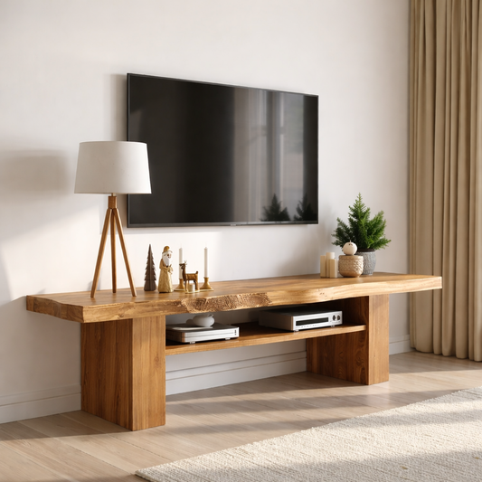 Live Edge Solid Wood TV Stand Rustic Media Console Modern Entertainment Center Table Kitchnce