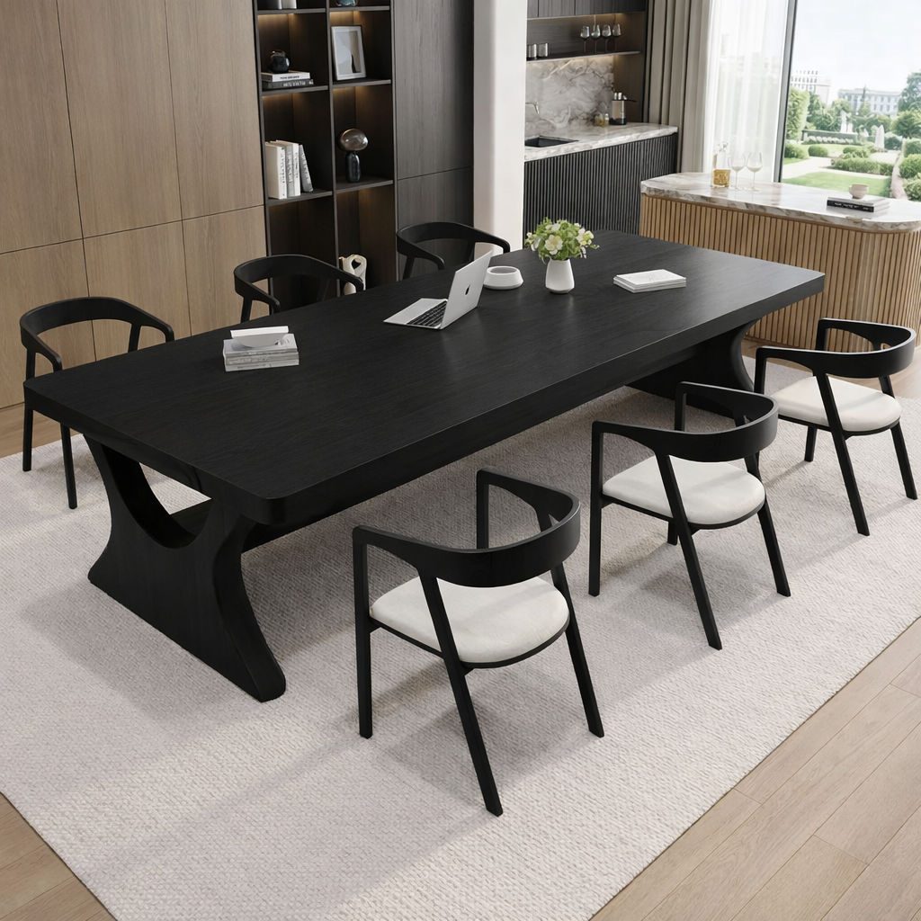 Modern Executive Work Desk with Sculptural Pedestal Base, Large Minimalist Office Table