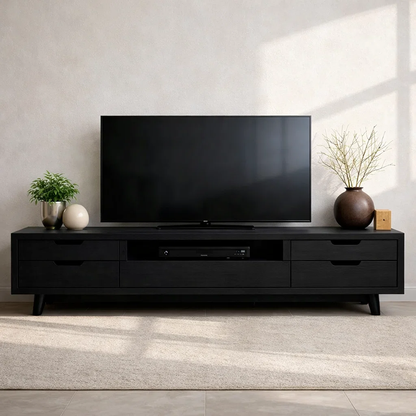 Solid Wood Media Console with Drawers – Modern TV Stand with Open Shelf Storage