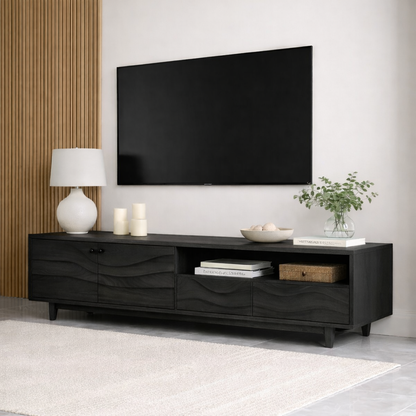Mid Century Solid Wood TV Stand Long Media Console Modern Entertainment Cabinet Kitchnce