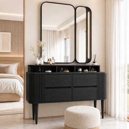 Modern Makeup Vanity Desk With LED Mirror Drawers Dressing Table Bedroom Furniture