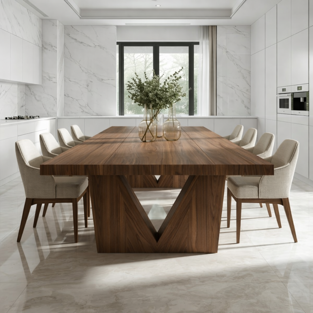 Modern Large Dining Table Sculptural V Base Rectangular Kitchen Dining Room Furniture