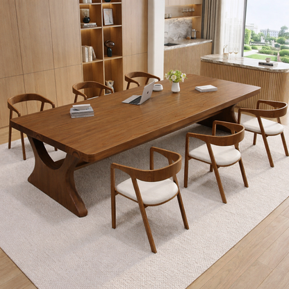 Modern Executive Work Desk with Sculptural Pedestal Base, Large Minimalist Office Table